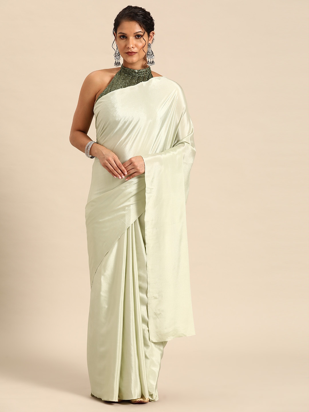 

GAJARAI Satin Saree, Green