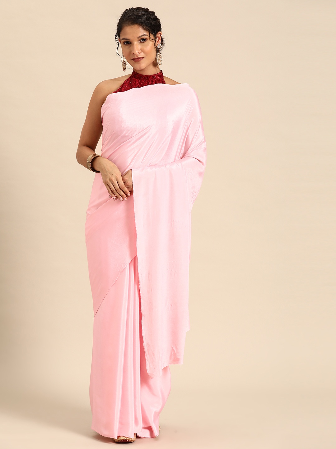 

GAJARAI Satin Saree, Pink
