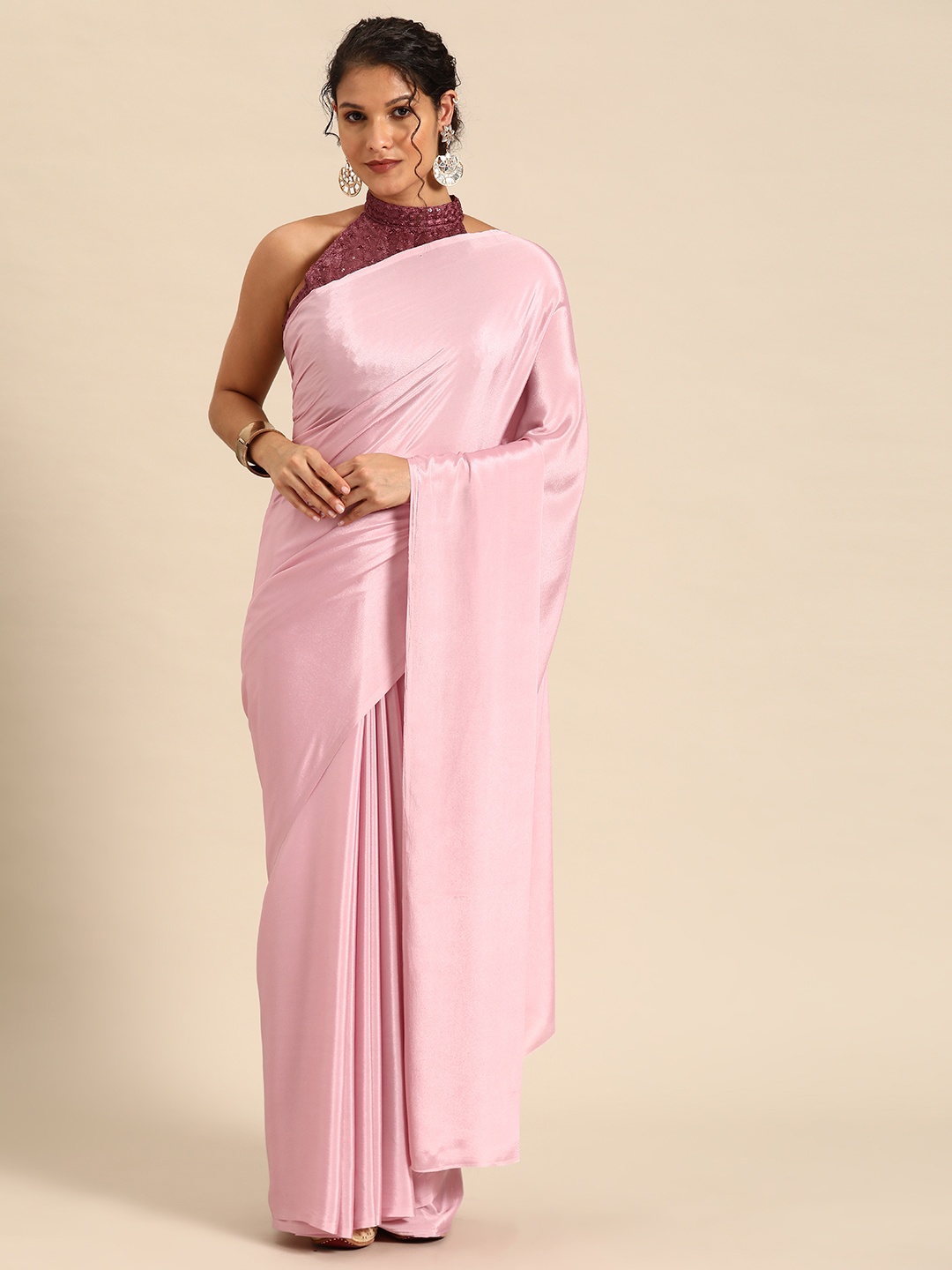 

GAJARAI Satin Saree, Pink
