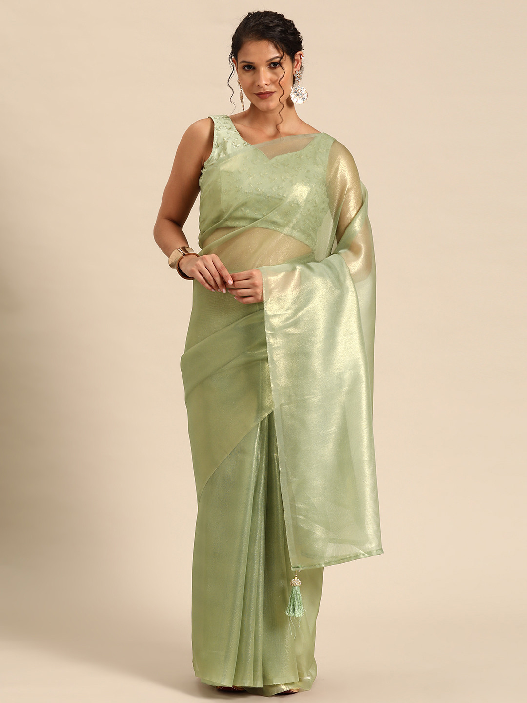 

GAJARAI Organza Saree, Green