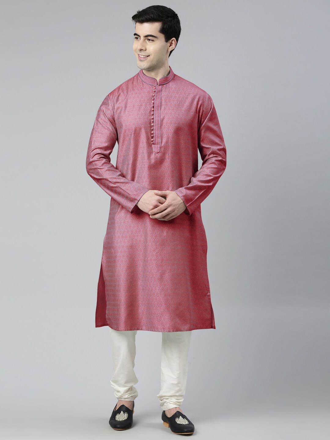 

TheEthnic.Co Ethnic Motifs Woven Design Kurta With Churidar, Pink