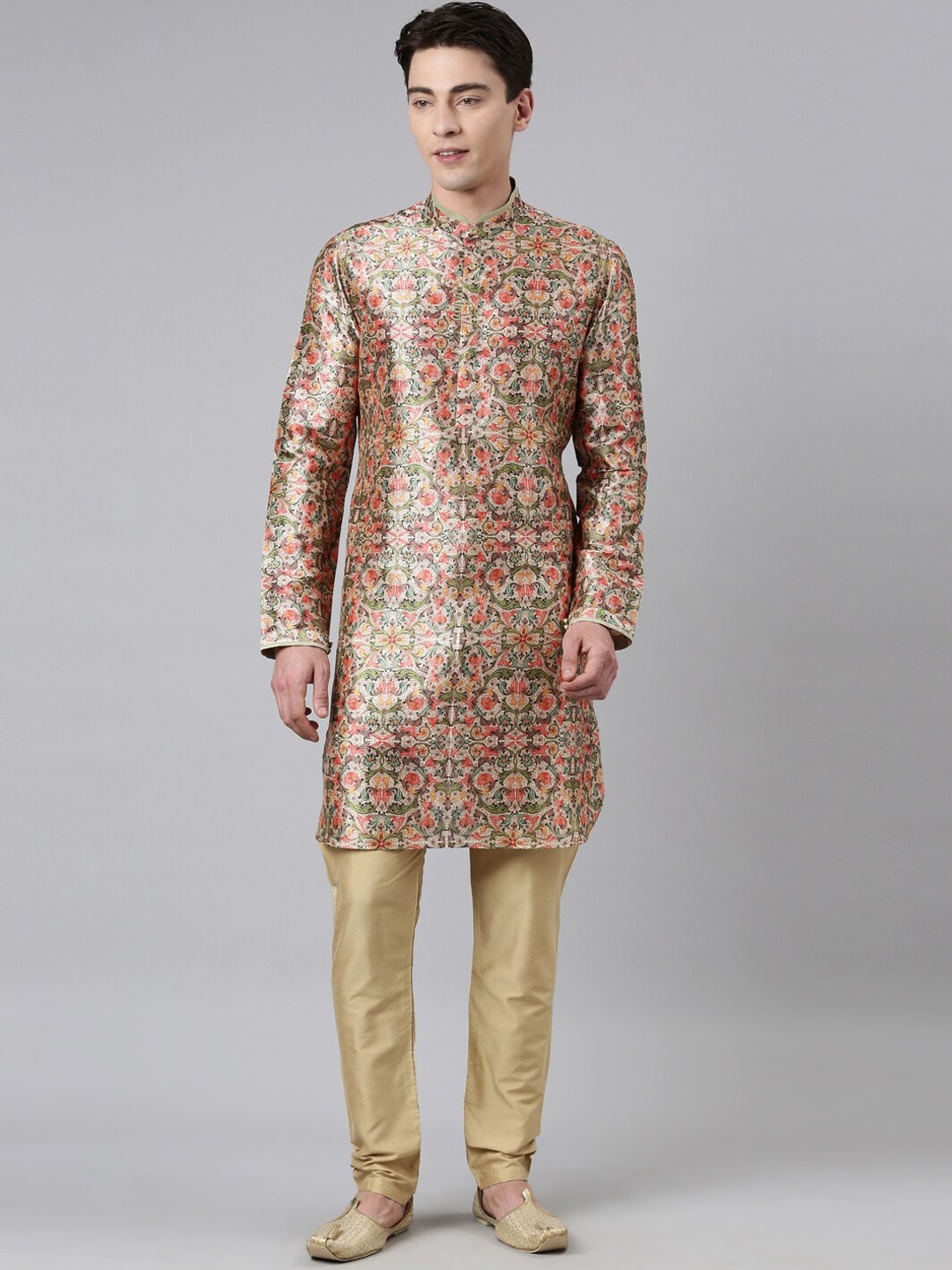 

TheEthnic.Co Ethnic Motifs Printed Kurta with Pyjamas, Beige