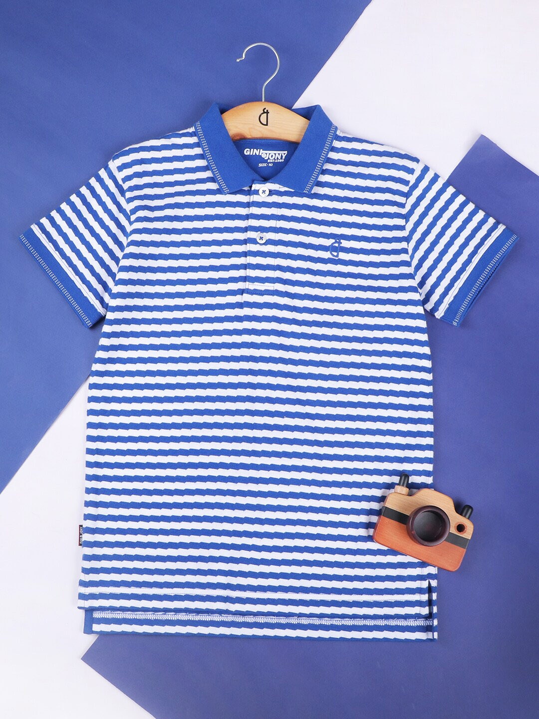 

Gini and Jony Boys Striped Polo Collar Cotton T-shirt, Blue