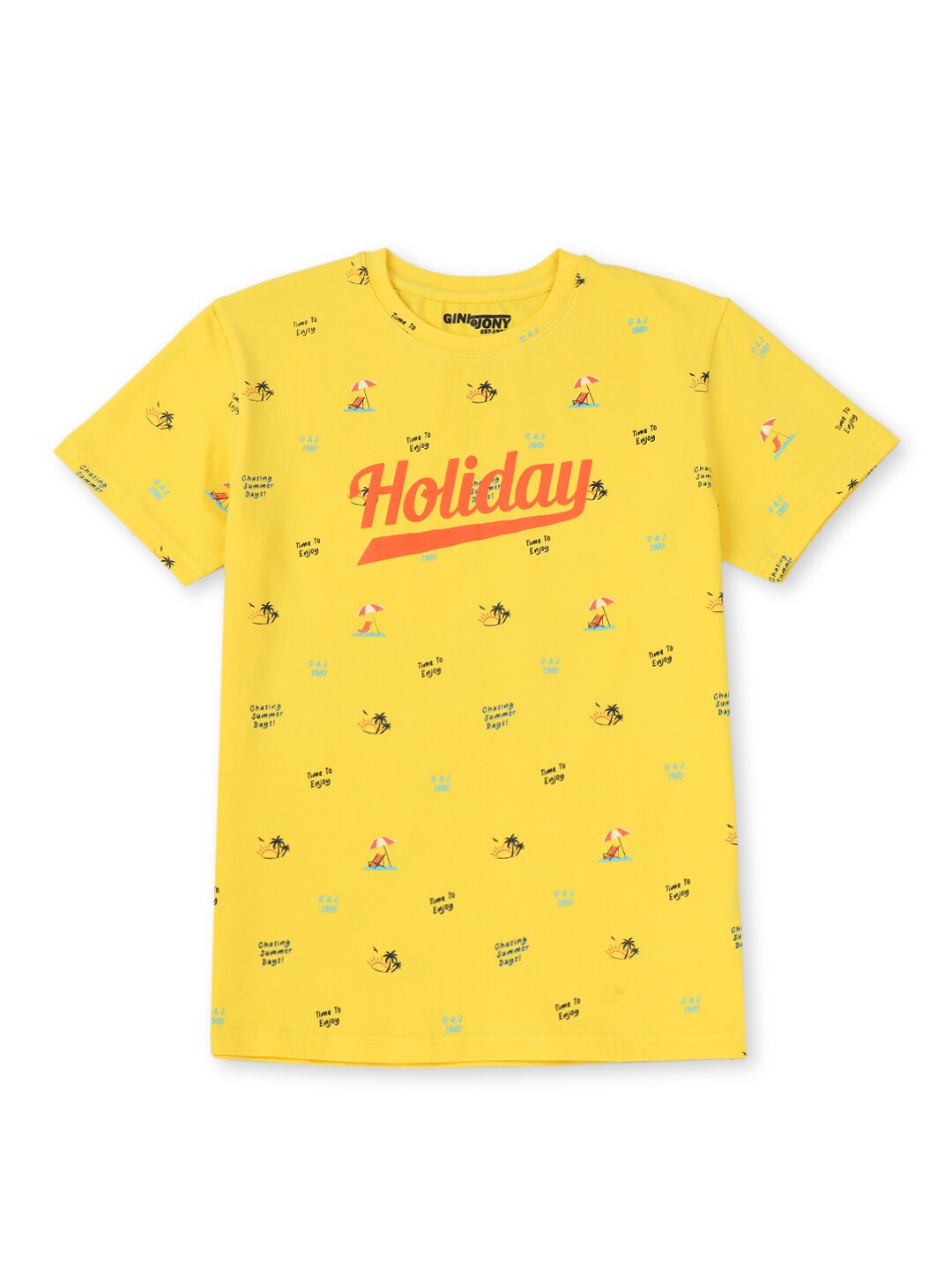 

Gini and Jony Boys Typography Printed Round Neck Cotton T-shirt, Yellow