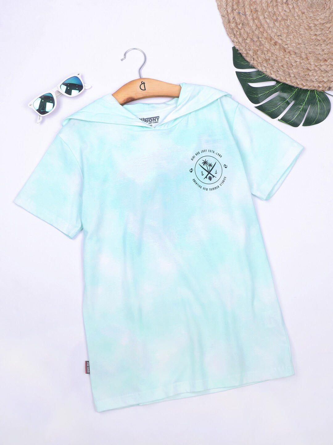 

Gini and Jony Boys Tie & Dyed Hooded Cotton T-shirt, Blue