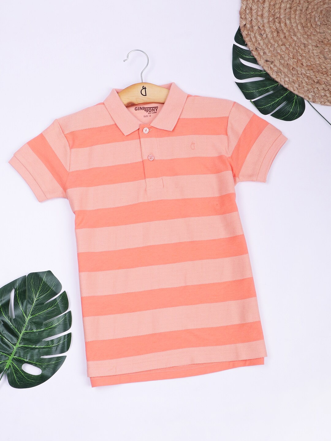 

Gini and Jony Boys Striped Polo Collar Short Sleeves Cotton T-shirt, Coral