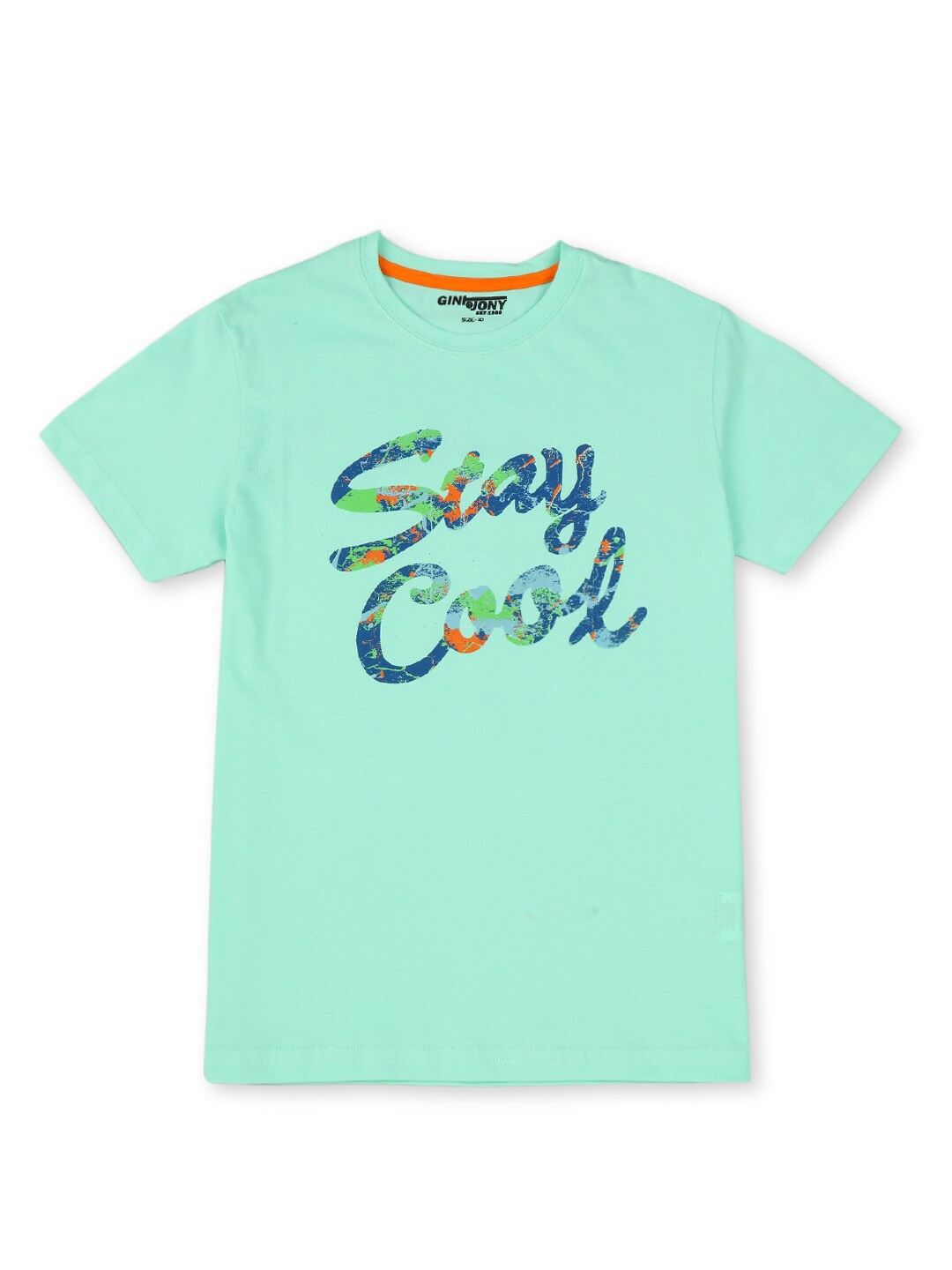 

Gini and Jony Boys Typography Printed Cotton T-shirt, Green