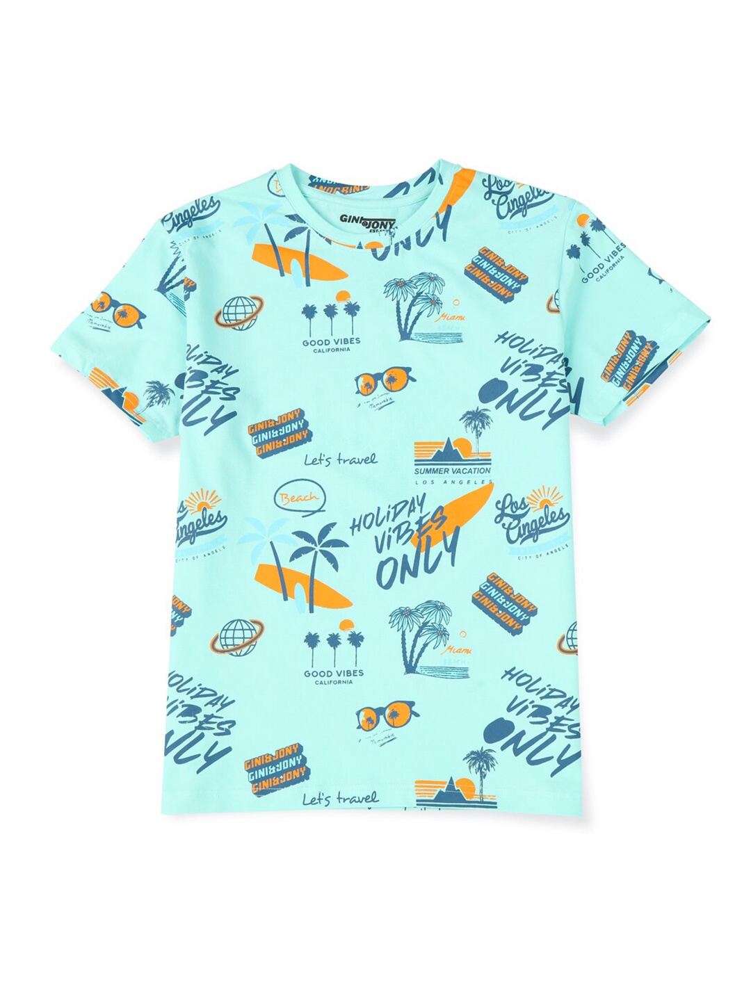 

Gini and Jony Infant Boys Typography Printed Tropical Cotton T-shirt, Blue