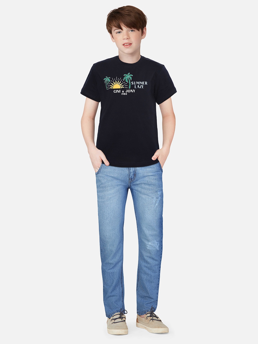 

Gini and Jony Boys Typography Printed Cotton T-Shirt, Black