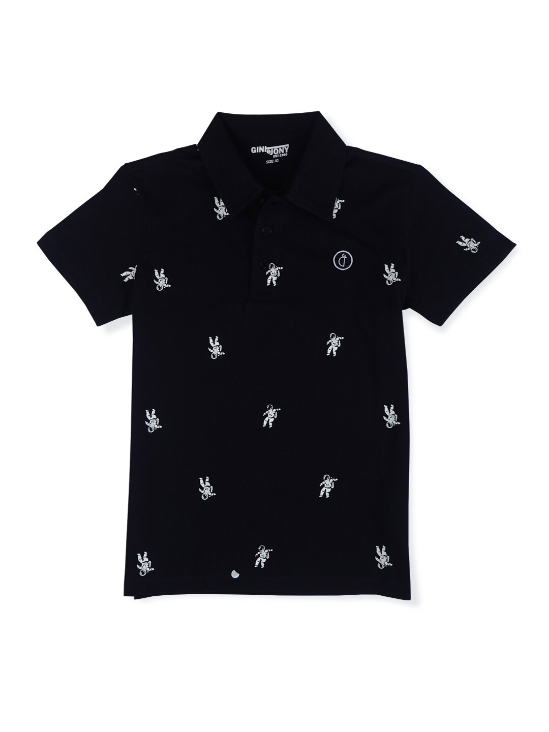 

Gini and Jony Boys Conversational Printed Polo Collar Cotton T-shirt, Black