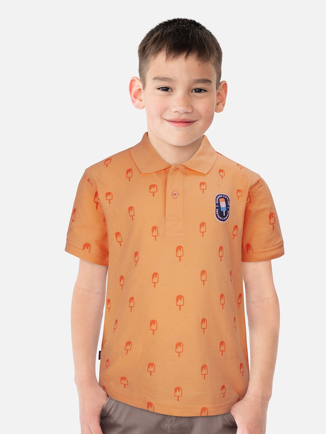 

Gini and Jony Boys Printed Polo Collar Cotton T-Shirt, Orange