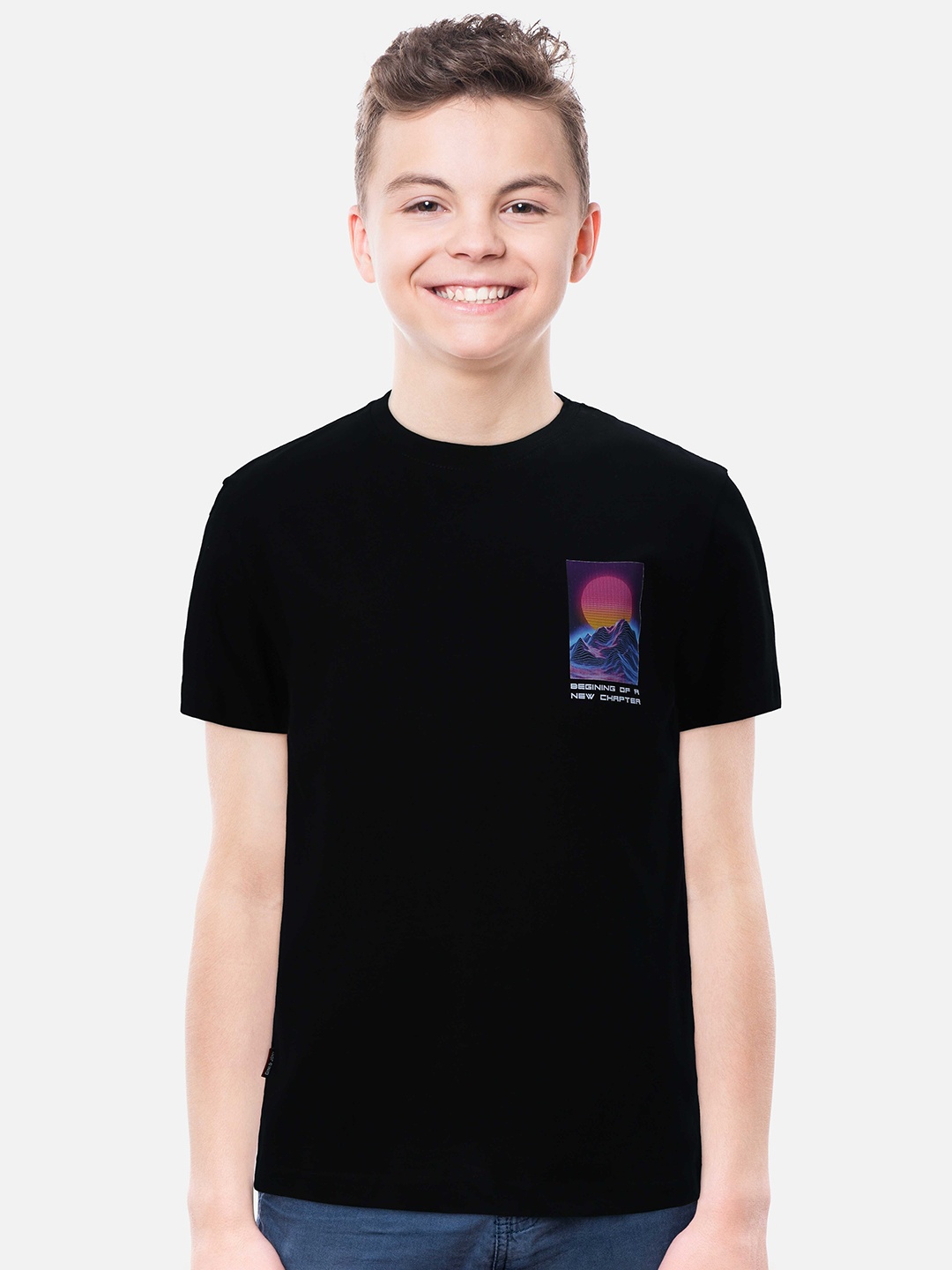 

Gini and Jony Boys Graphic Printed Cotton T-shirt, Black