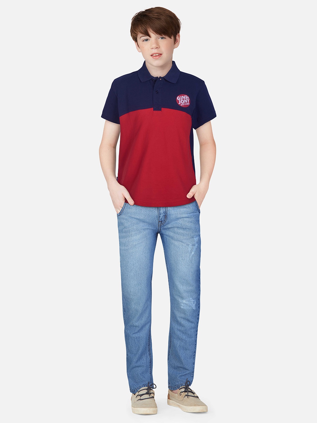 

Gini and Jony Boys Colourblocked Polo Collar Cotton T-shirt, Navy blue