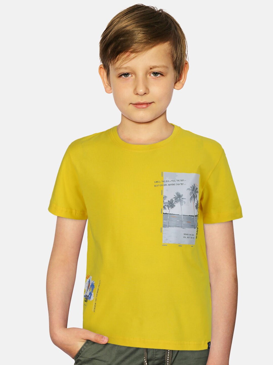 

Gini and Jony Boys Graphic Printed Cotton T-shirt, Yellow