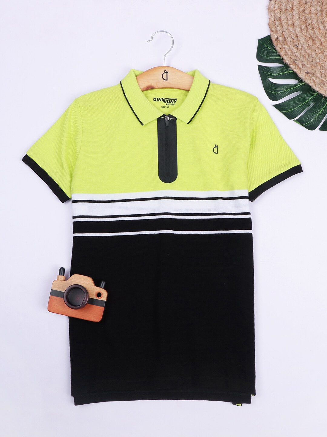 

Gini and Jony Infant Colourblocked Polo Collar Cotton T-shirt, Green
