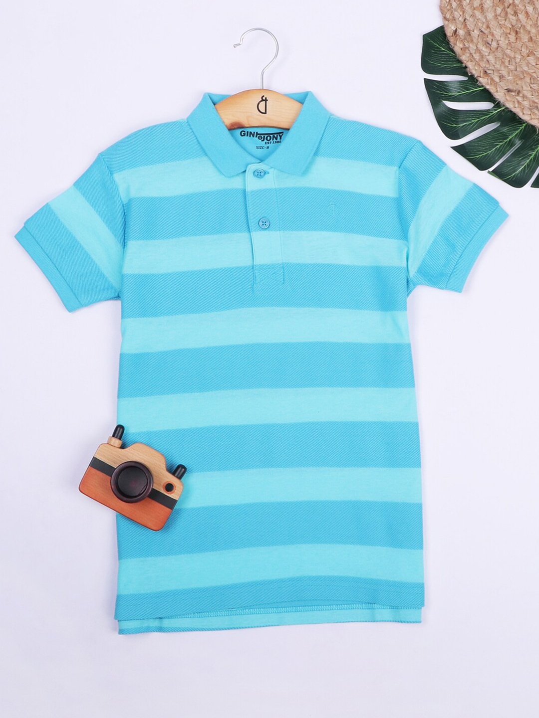 

Gini and Jony Boys Vertical Striped Polo Collar Cotton Casual T-Shirt, Blue