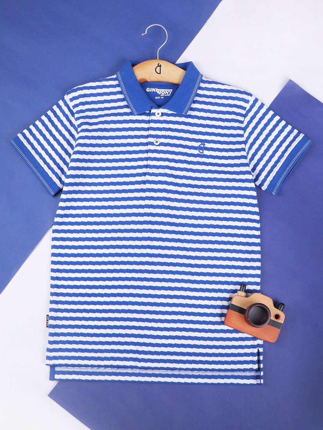 

Gini and Jony Boys Horizontal Striped Polo Collar Cotton T-shirt, Blue