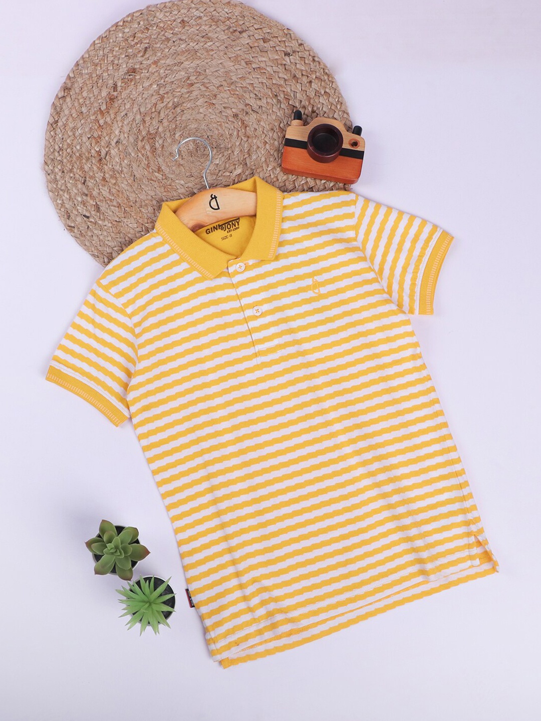 

Gini and Jony Boys Striped Polo Collar Cotton T-shirt, Yellow