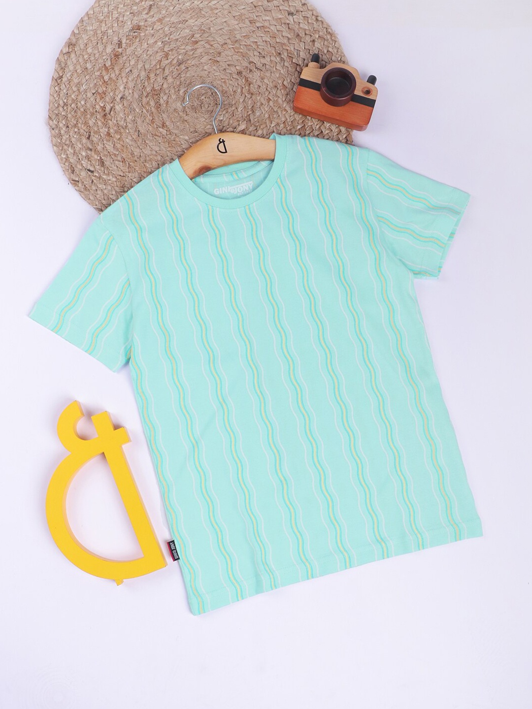 

Gini and Jony Boys Striped Cotton T-shirt, Sea green