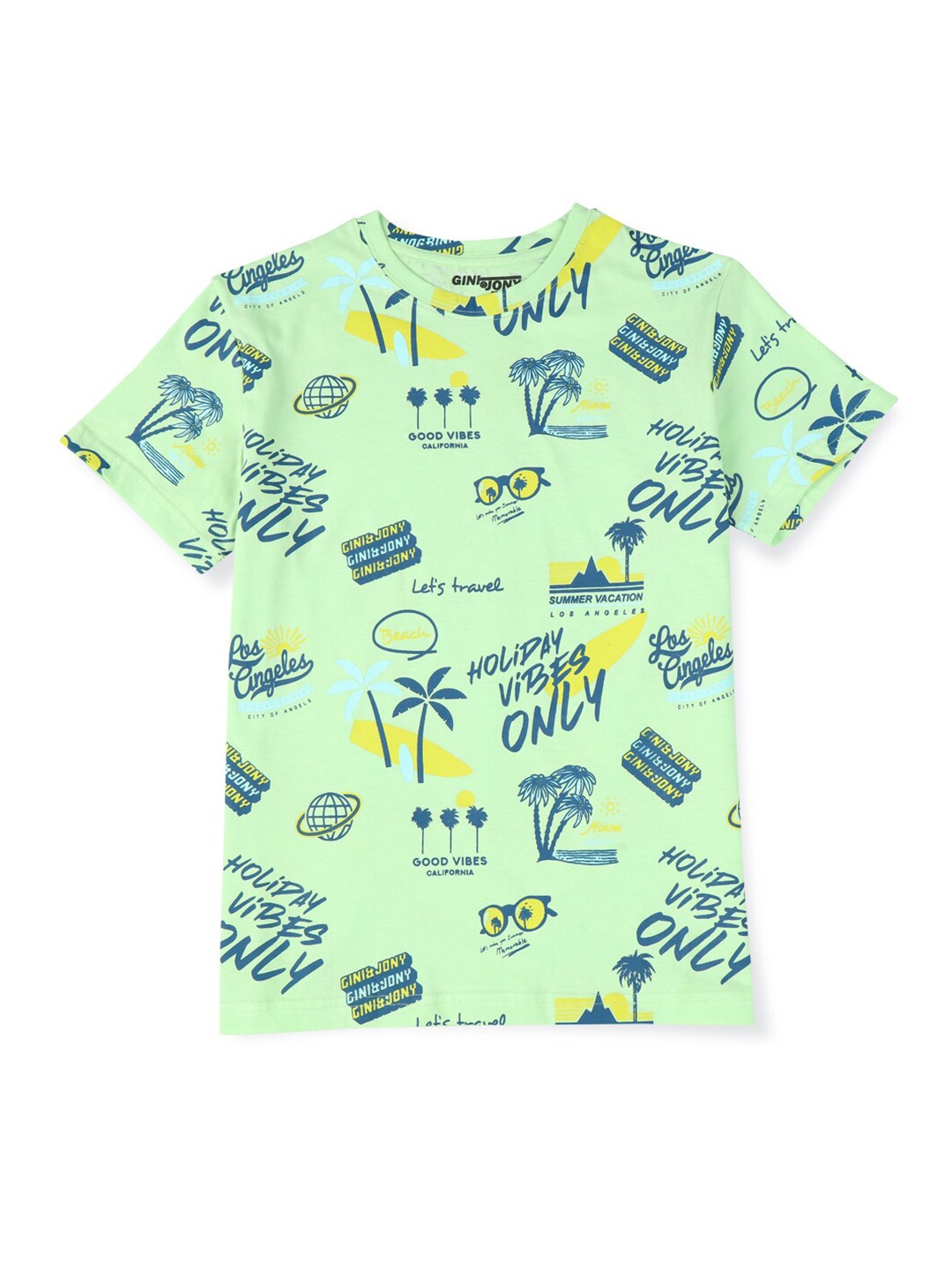 

Gini and Jony Infant Boys Typography Printed Tropical Cotton T-shirt, Green