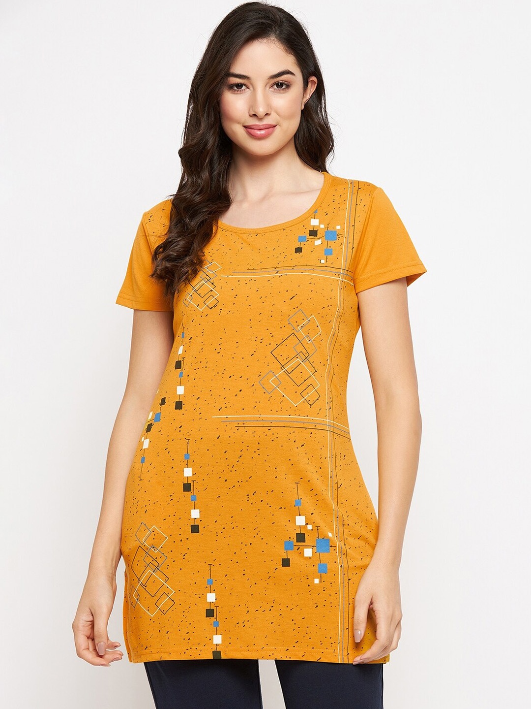 

VERO AMORE Printed Longline Lounge Tshirts, Yellow
