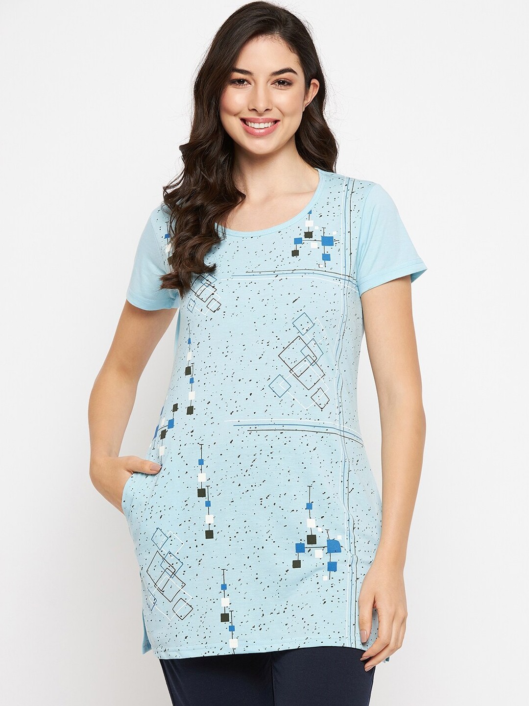 

VERO AMORE Printed Round Neck Short Sleeves Lounge T-shirts, Blue