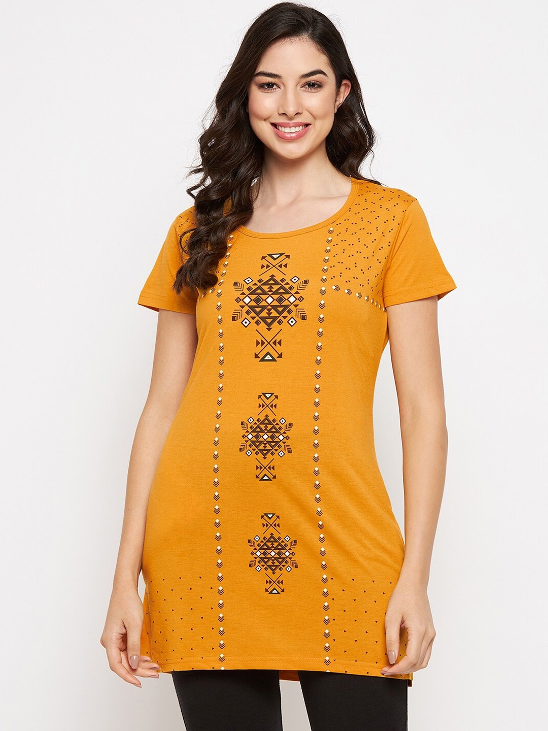 

VERO AMORE Printed Longline Lounge T-Shirts, Mustard