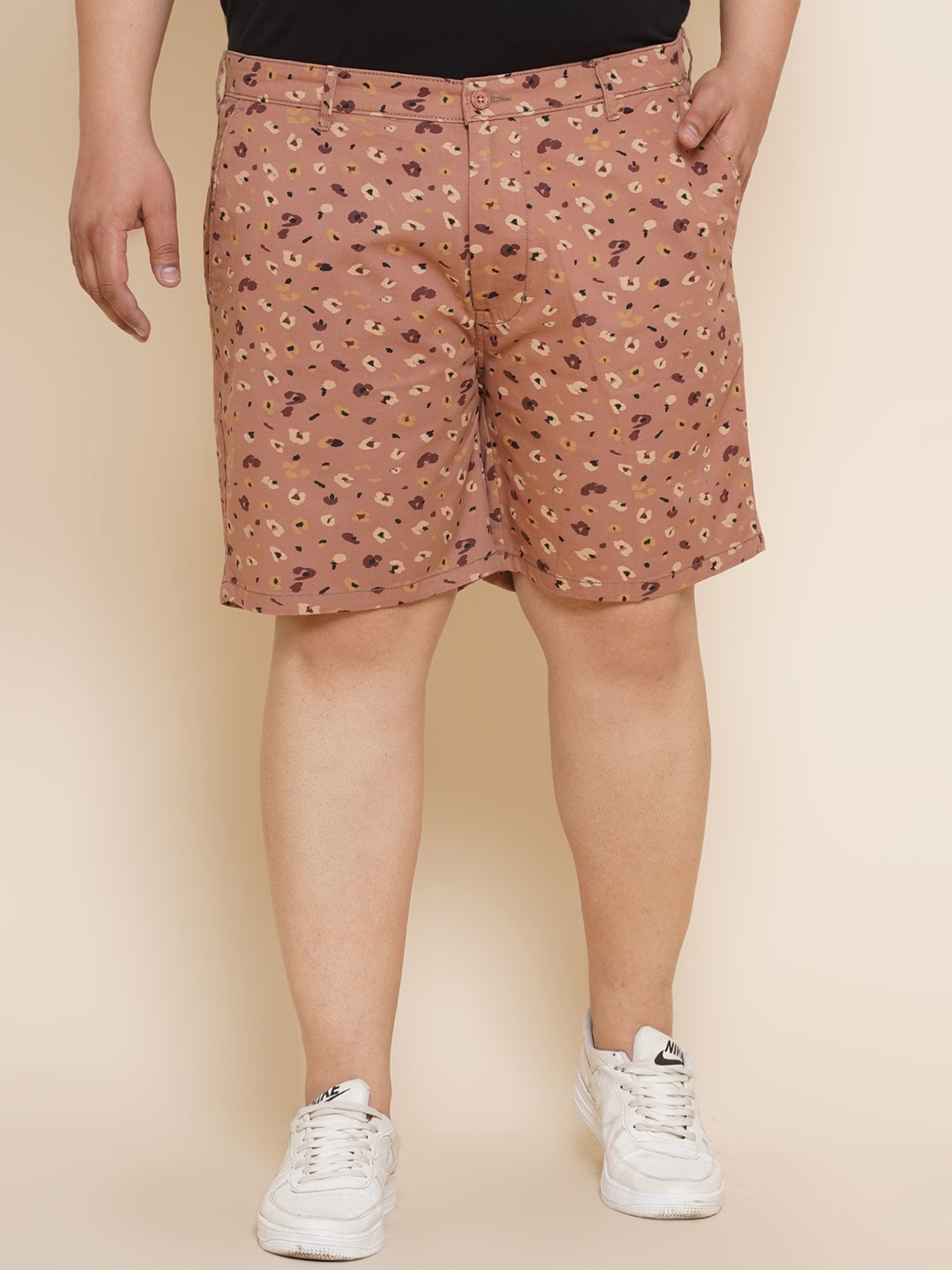 

John Pride Men Plus Size Conversational Printed Mid Rise Shorts, Brown