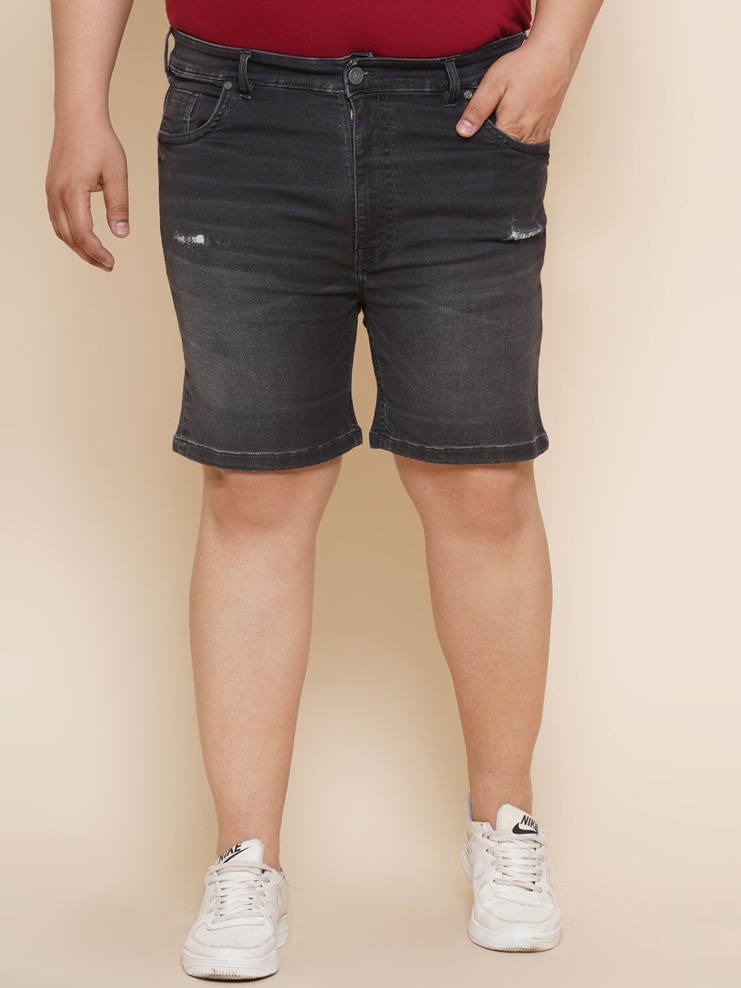 

John Pride Men Plus Size Mid Rise Washed Denim Shorts, Charcoal