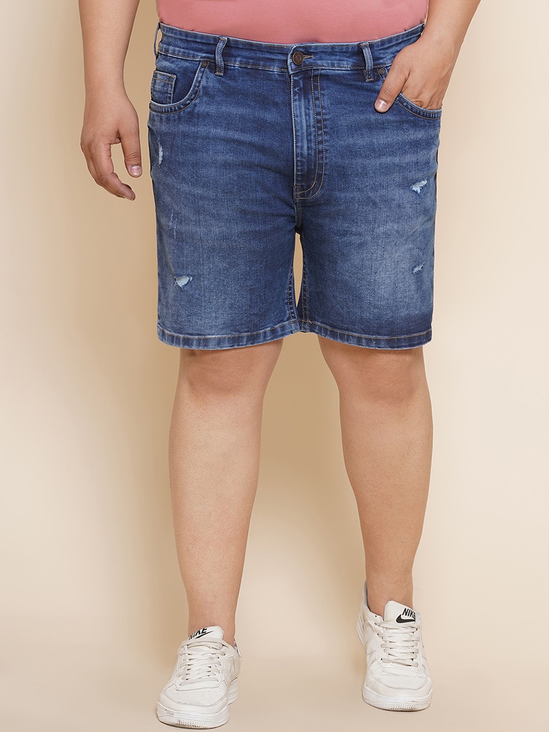 

John Pride Men Plus Size Mid Rise Washed Denim Shorts, Blue