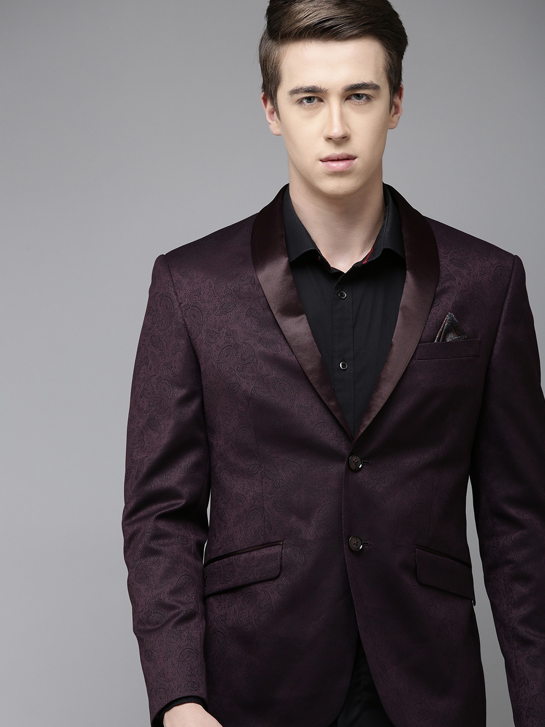 

V Dot Men Single Breasted Slim Fit Blazer, Purple