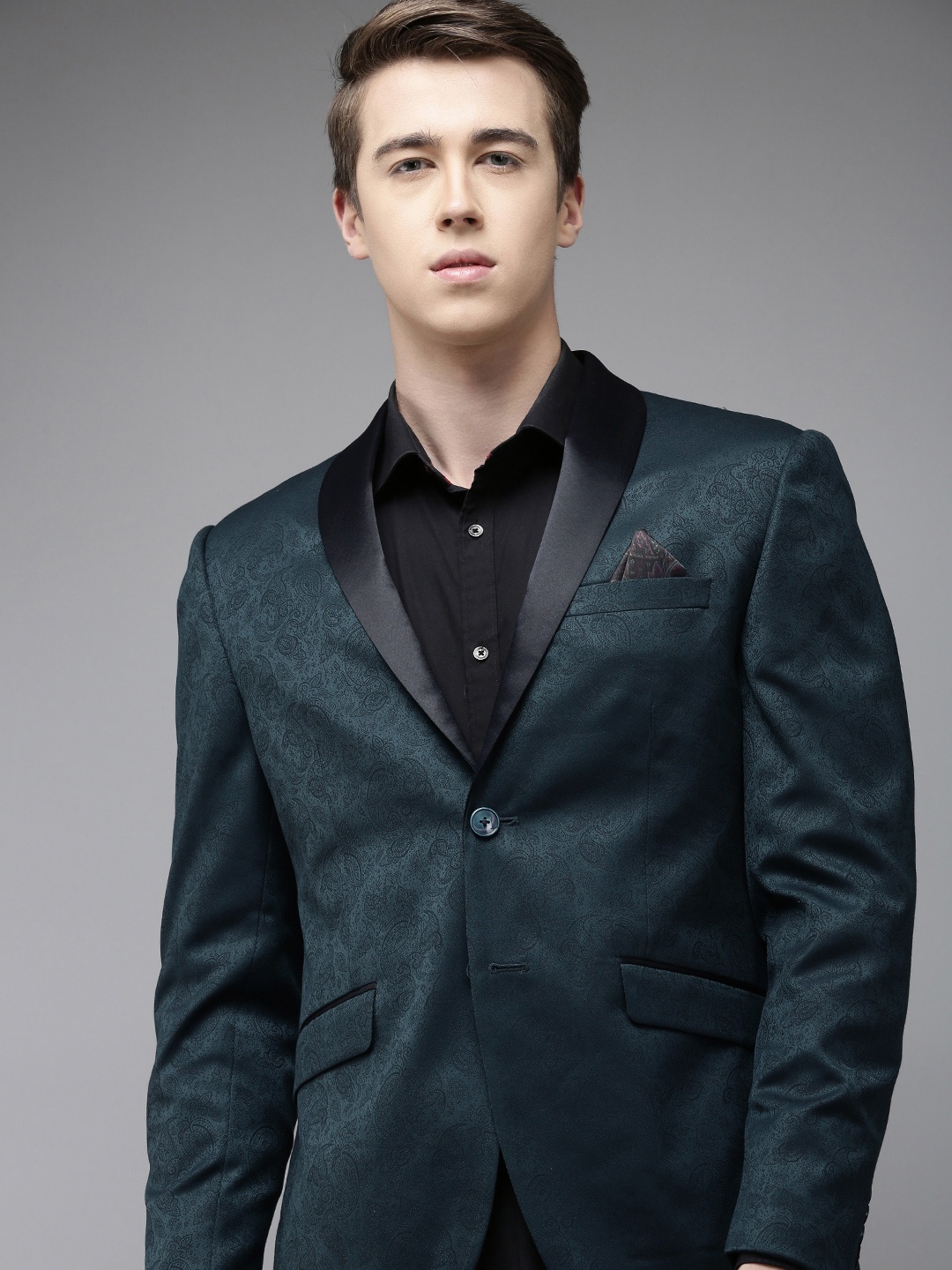 

V Dot Men Single Breasted Slim Fit Blazer, Teal