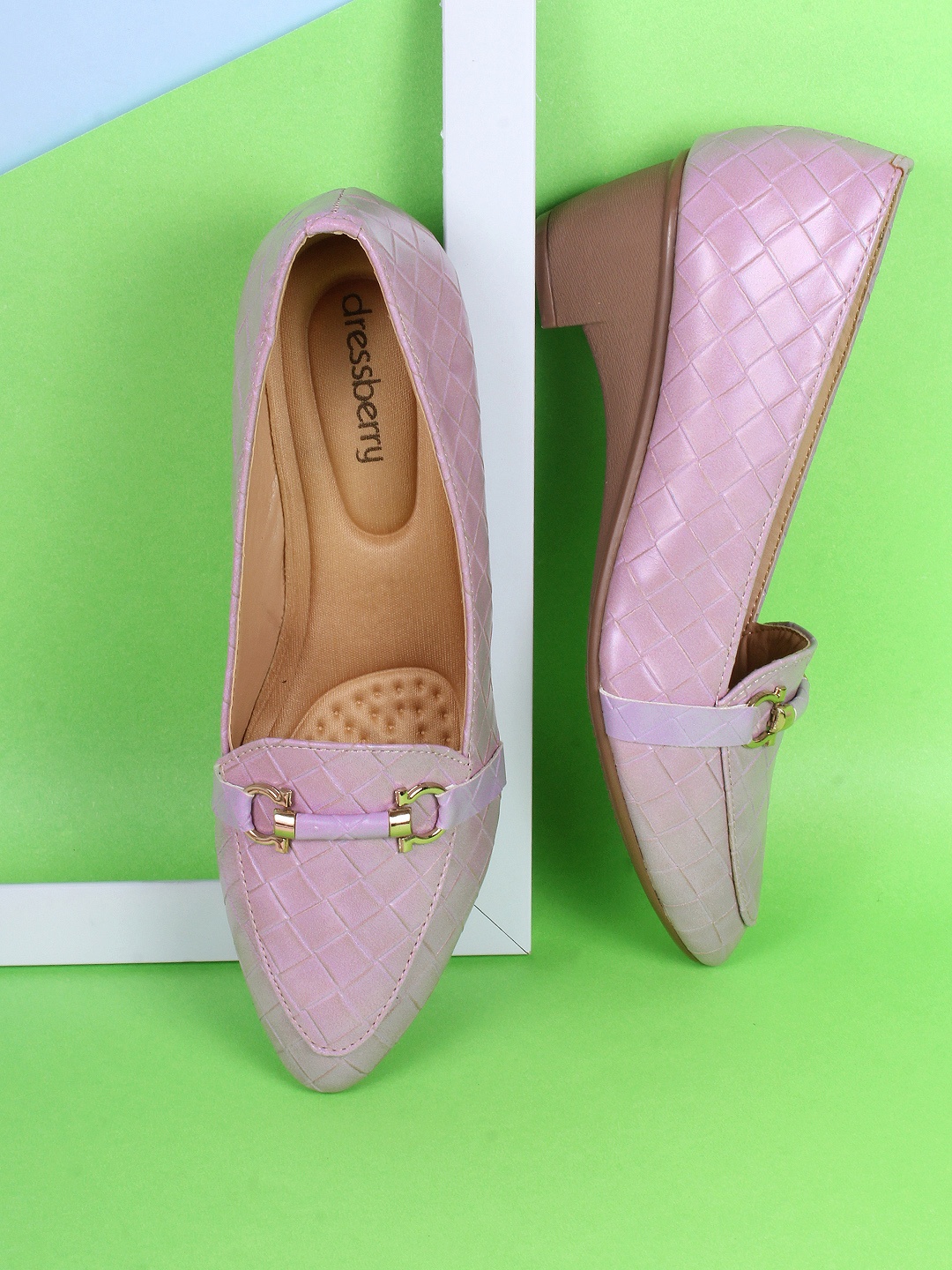 

DressBerry Lavender Textured Embellished Block Pumps