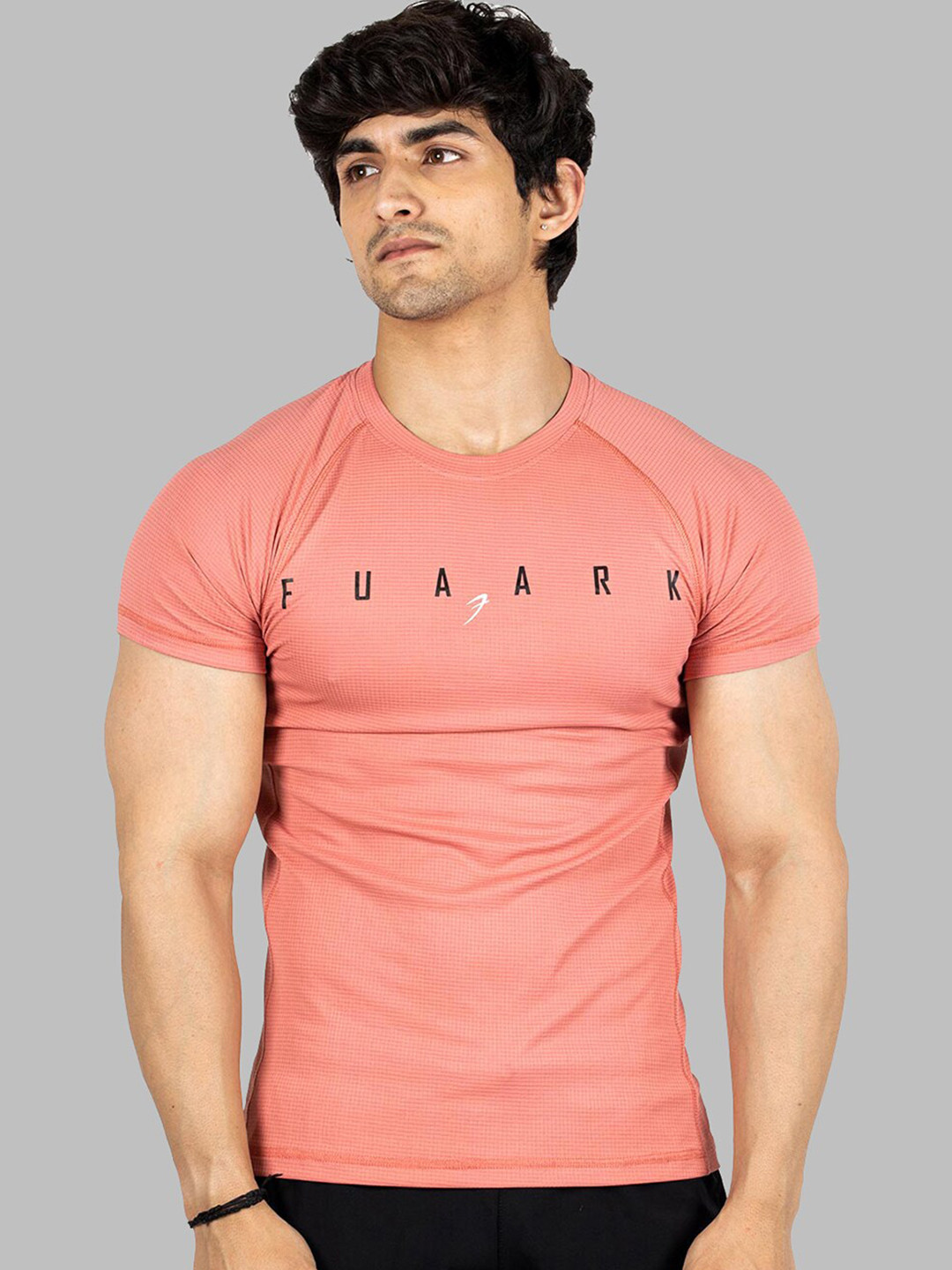 

FUAARK Slim Fit Typography Printed Raglan Sleeves Anti Odour Gym T-shirt, Pink
