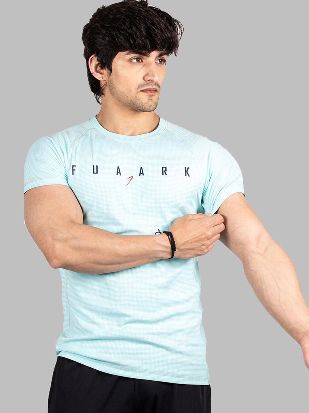 

FUAARK Slim Fit Typography Printed Raglan Sleeves Anti Odour Gym T-shirt, Blue