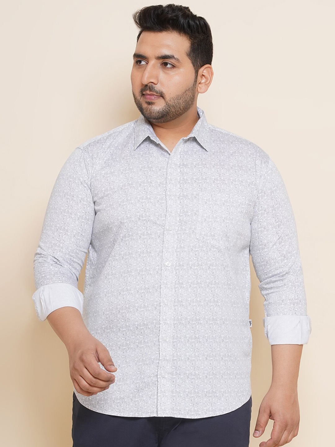 

John Pride Plus Size Floral Printed Pure Cotton Casual Shirt, White