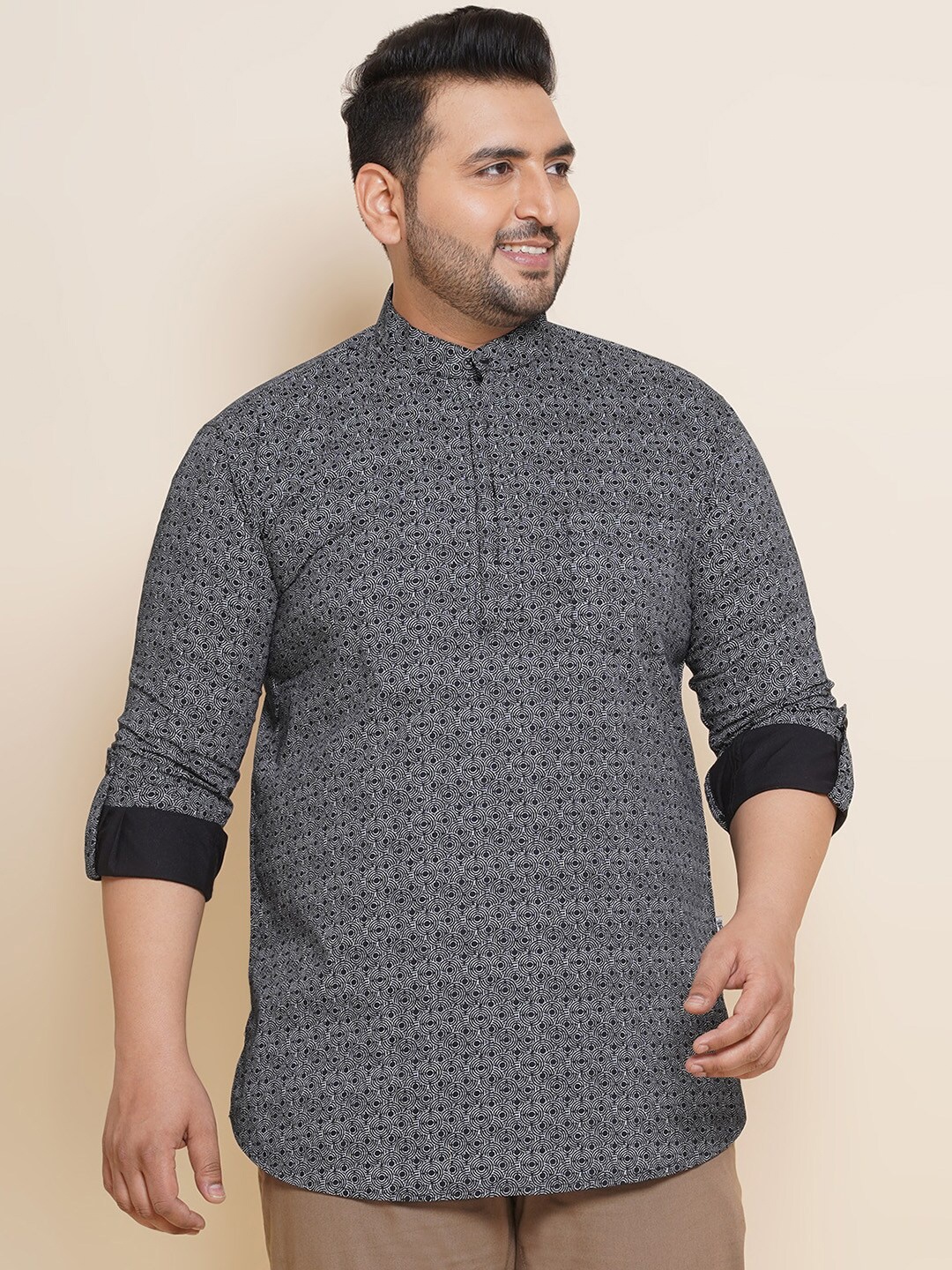 

John Pride Plus Size Floral Printed Pure Cotton Casual Shirt, Black