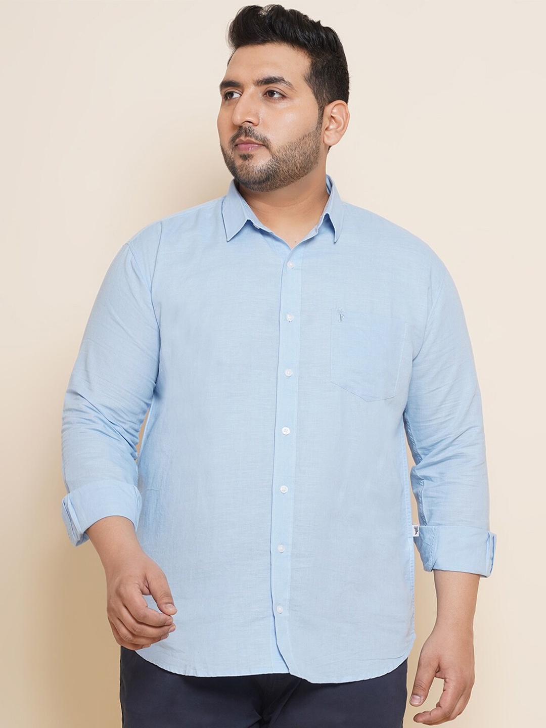 

John Pride Plus Size Spread Collar Opaque Casual Shirt, Blue