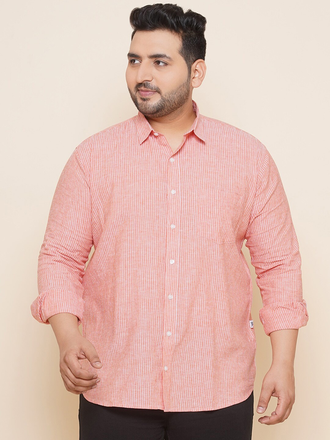 

John Pride Plus Size Spread Collar Opaque Casual Shirt, Orange