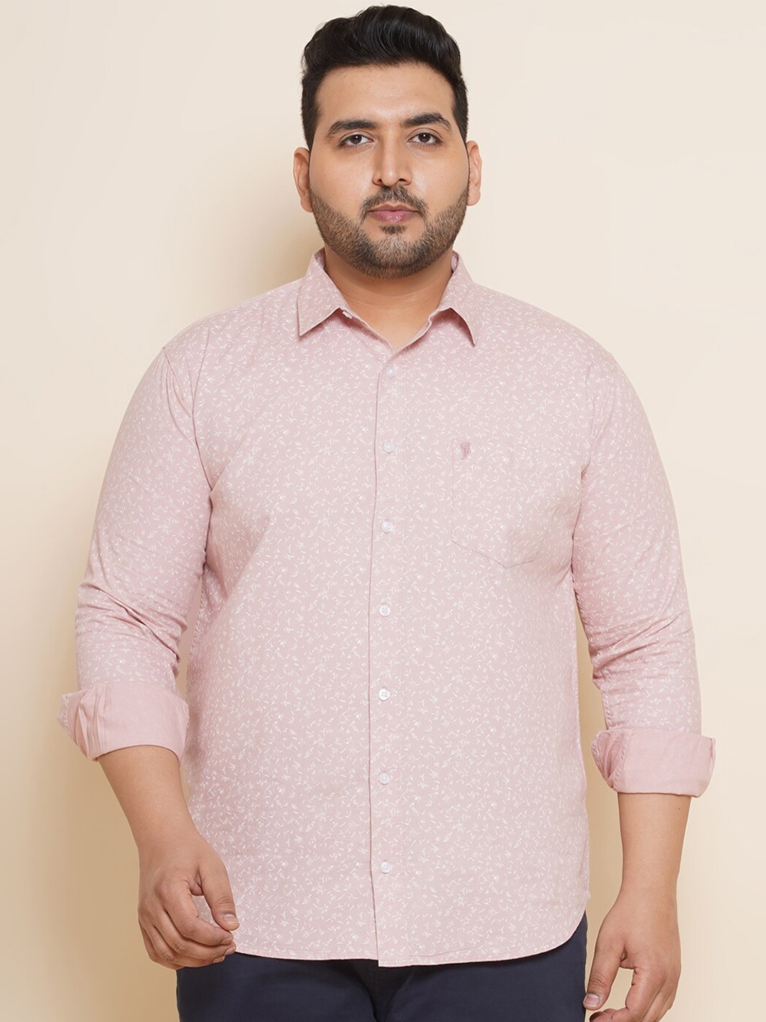 John Pride Plus Size Spread Collar Opaque Casual Shirt, Pink