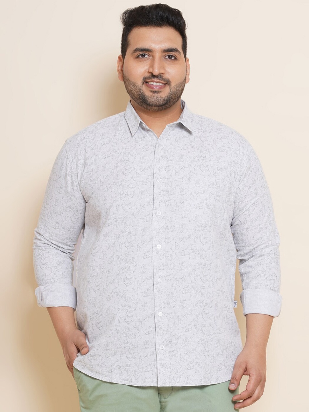 

John Pride Plus Size Spread Collar Opaque Casual Shirt, Grey