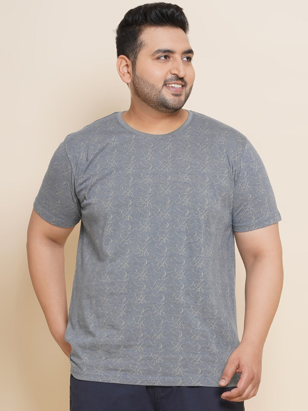 

John Pride Plus Size Self Designed Polo Collar Cotton T-shirt, Grey