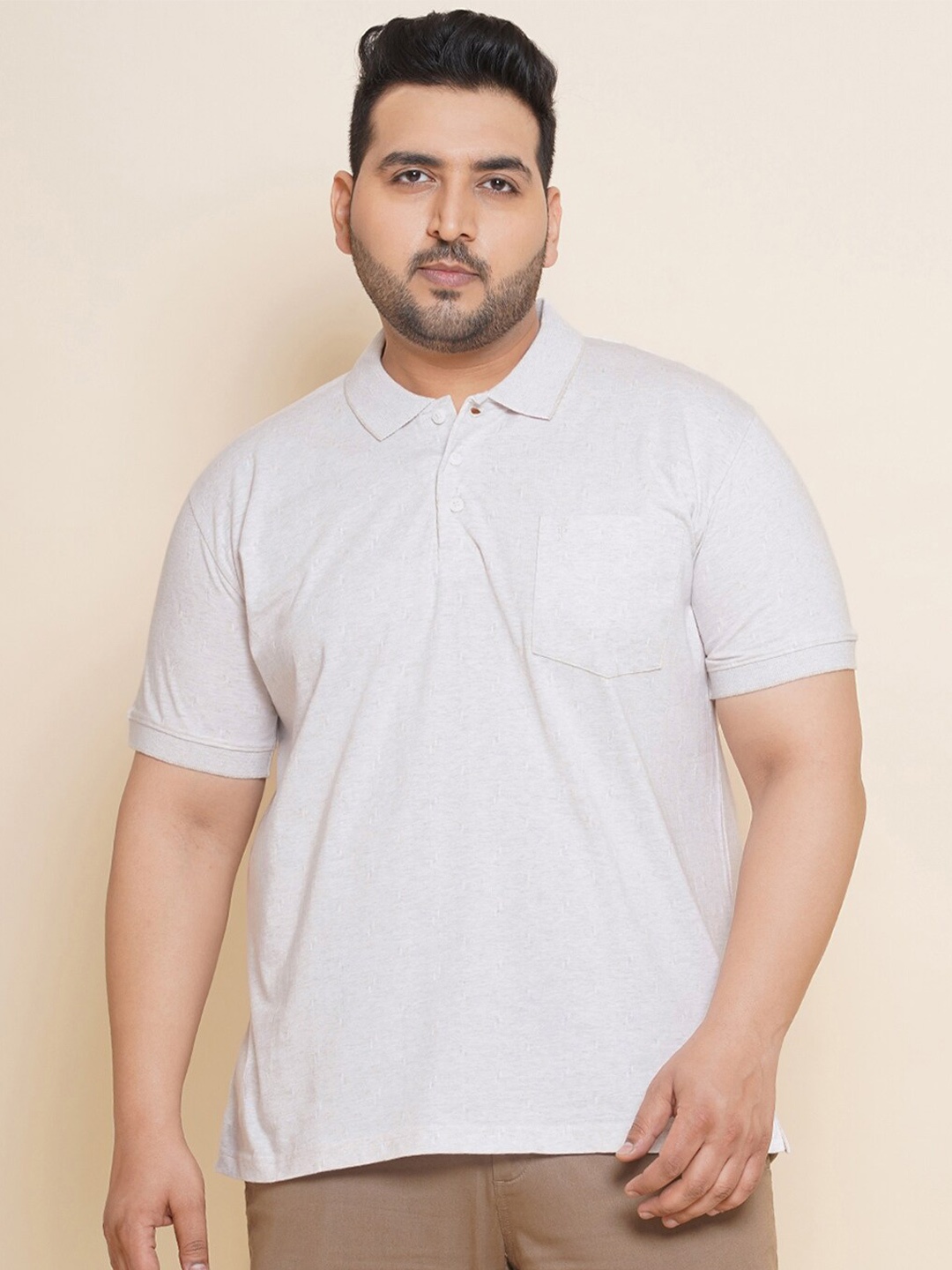 

John Pride Plus Size Polo Collar Cotton T-shirt, White
