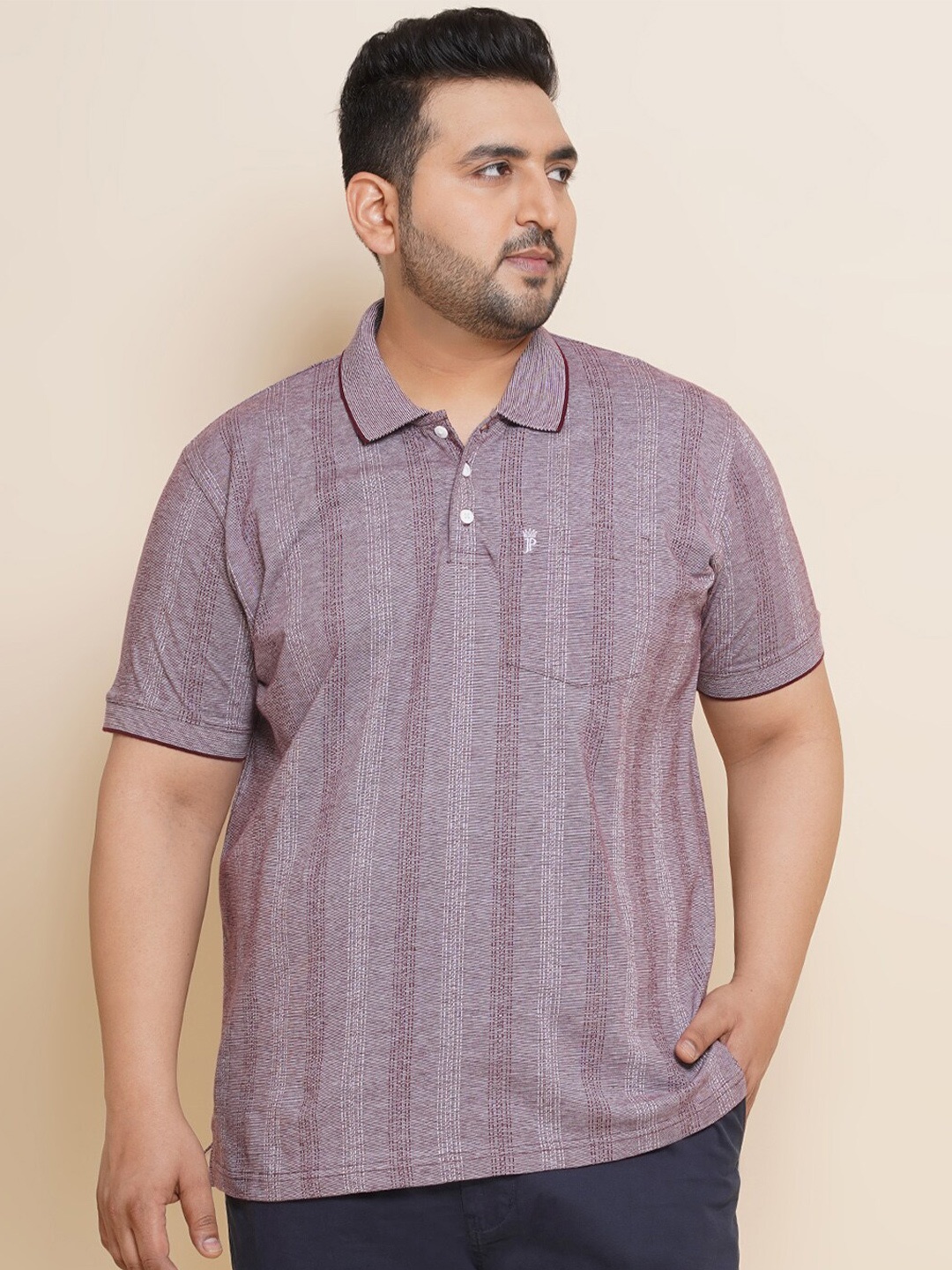 

John Pride Plus Size Polo Collar Cotton T-shirt, Maroon