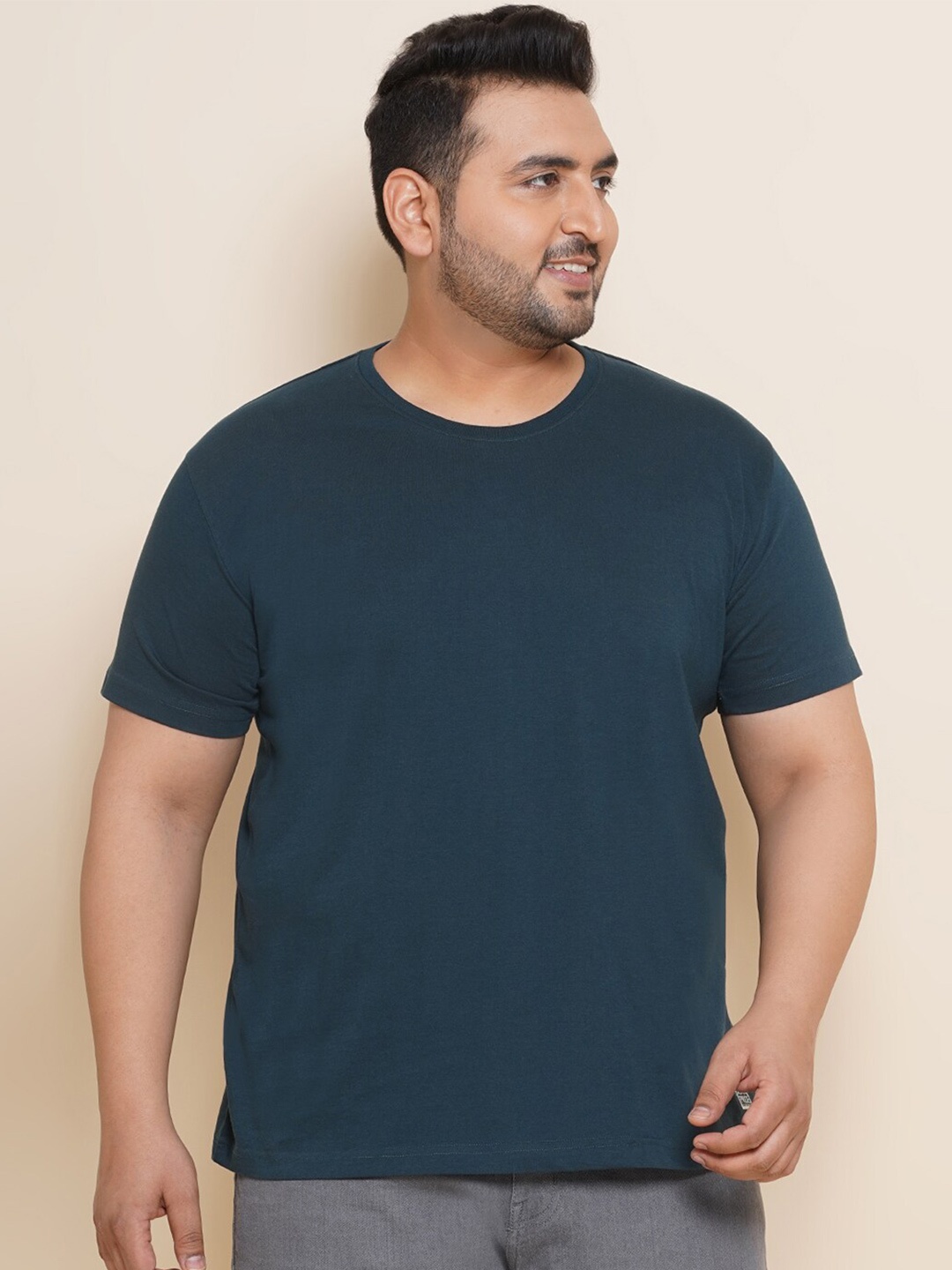 

John Pride Plus Size Round Neck Cotton T-shirt, Teal