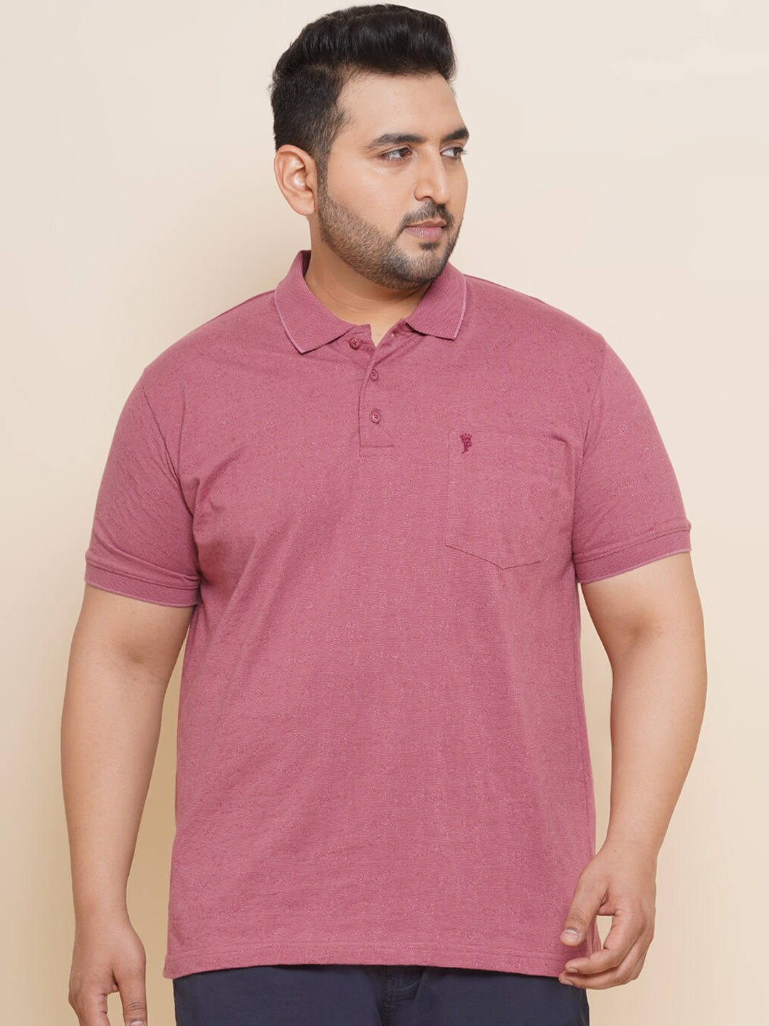 

John Pride Plus Size Polo Collar Cotton T-shirt, Rose