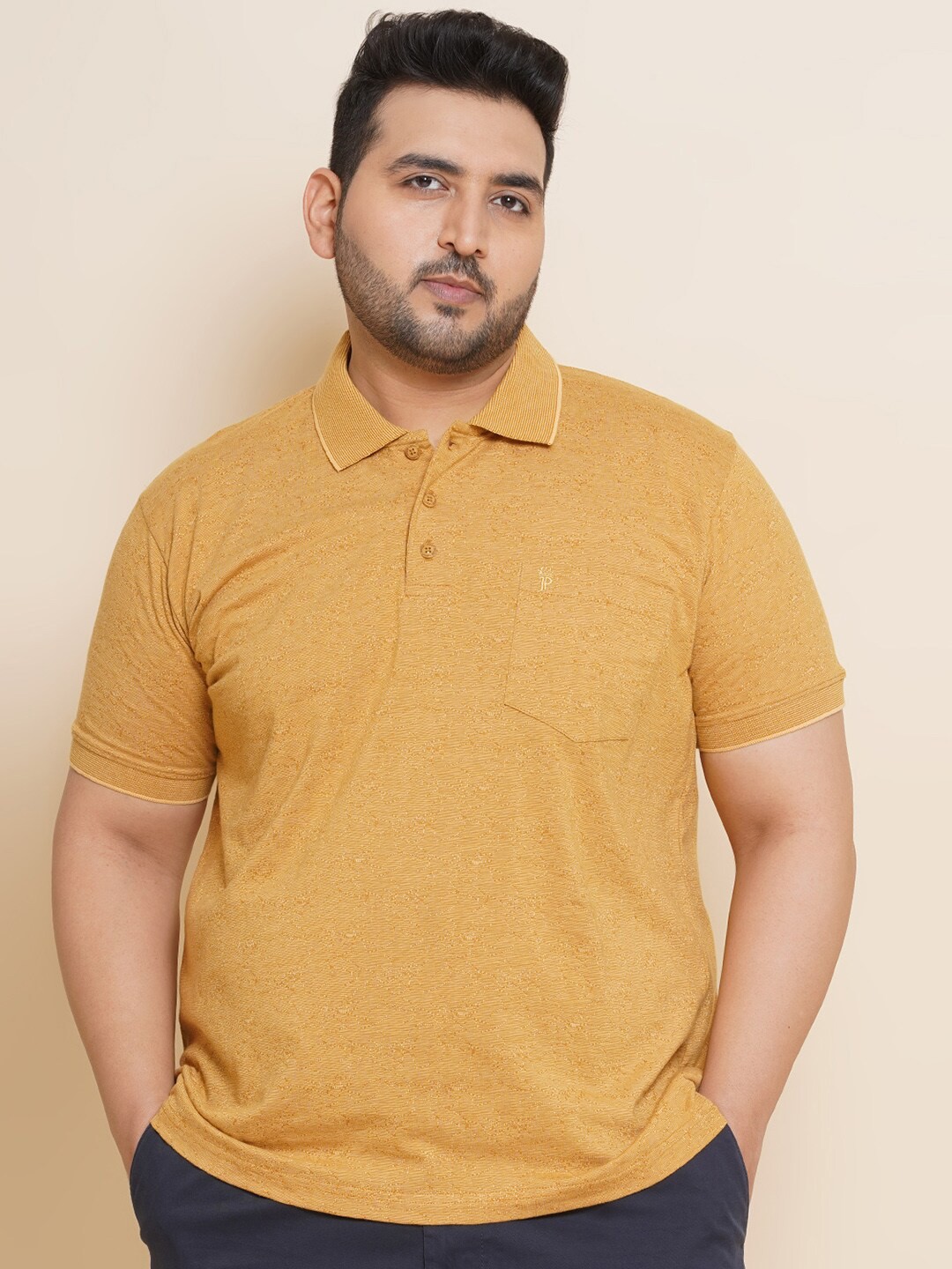 

John Pride Plus Size Polo Collar Cotton T-shirt, Mustard