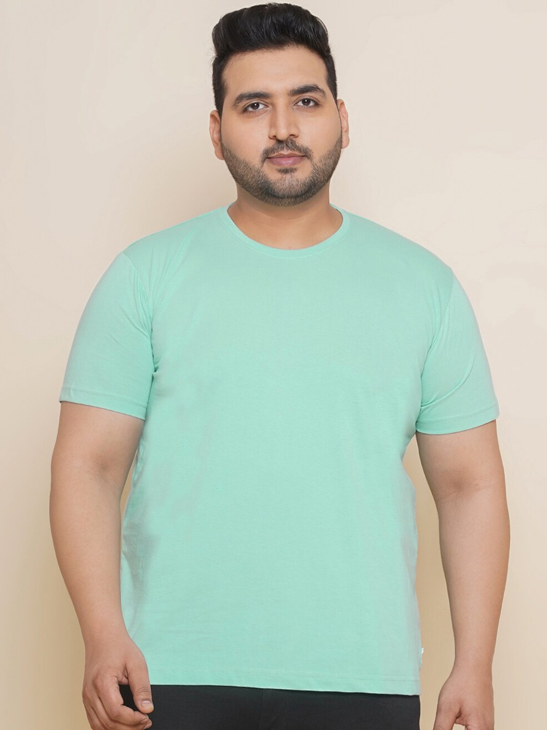 

John Pride Plus Size Round Neck Cotton T-Shirt, Sea green