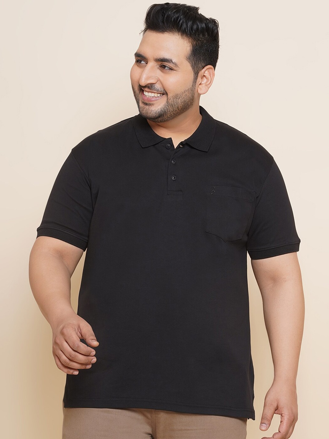 

John Pride Plus Size Polo Collar Cotton T-shirt, Black