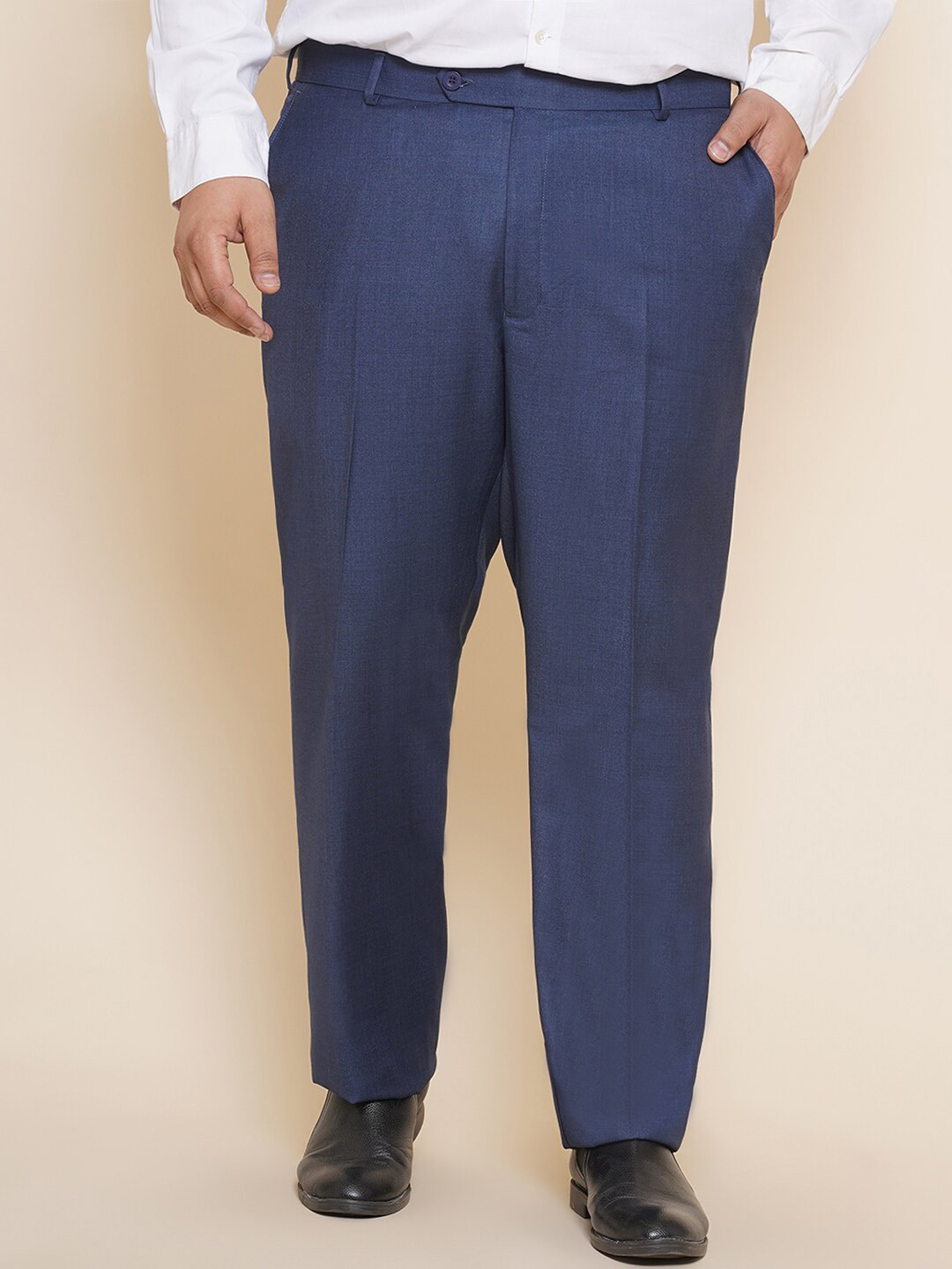 

John Pride Men Plus Size Mid-Rise Easy Wash Formal Trousers, Blue